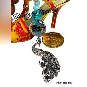 Long purse jewelry-bag clip 🦚 with blue and glass beads -aquamarine chips